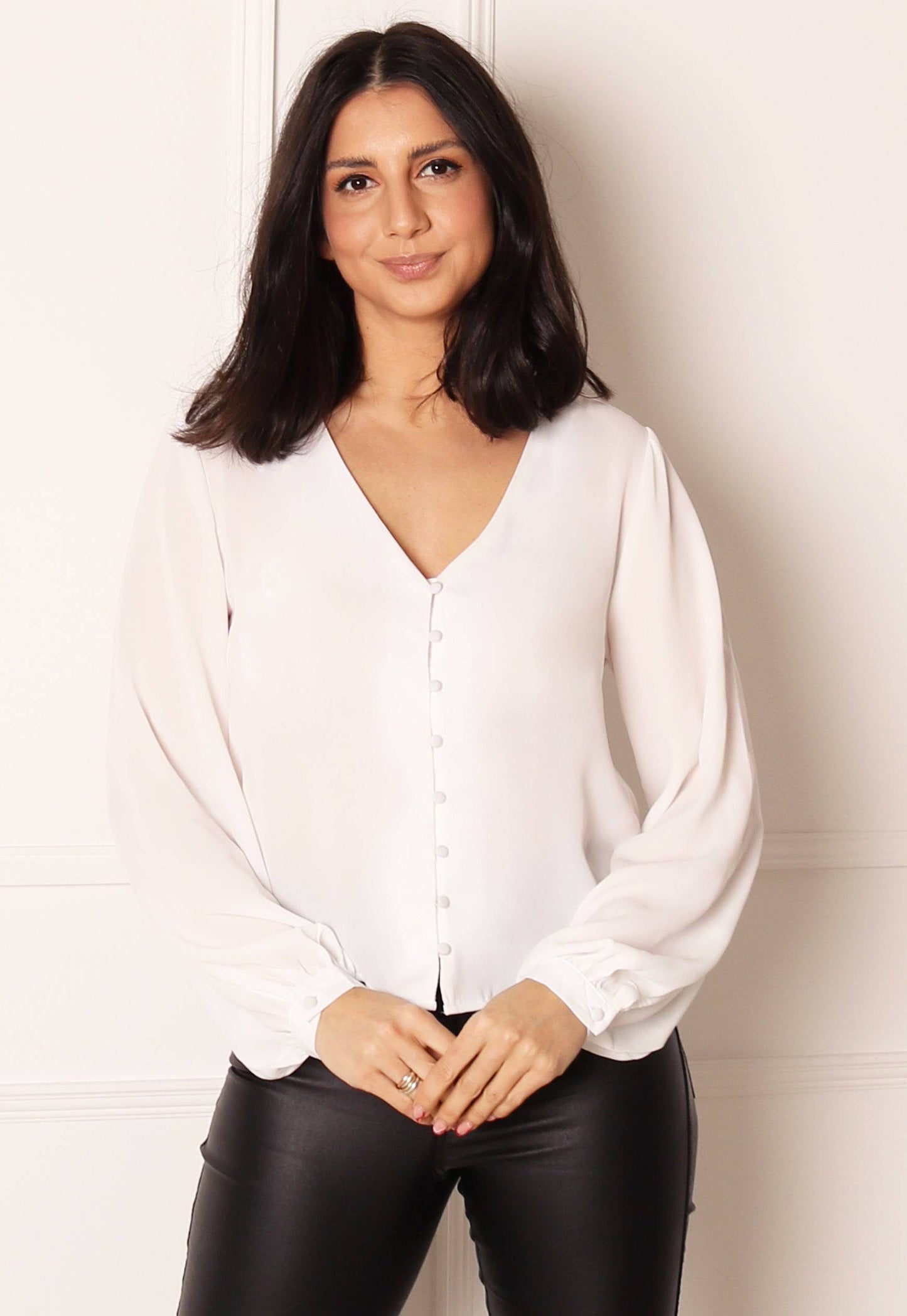 
                  
                    JDY Hermine V Neck Button Shirt Blouse in White - One Nation Clothing
                  
                
