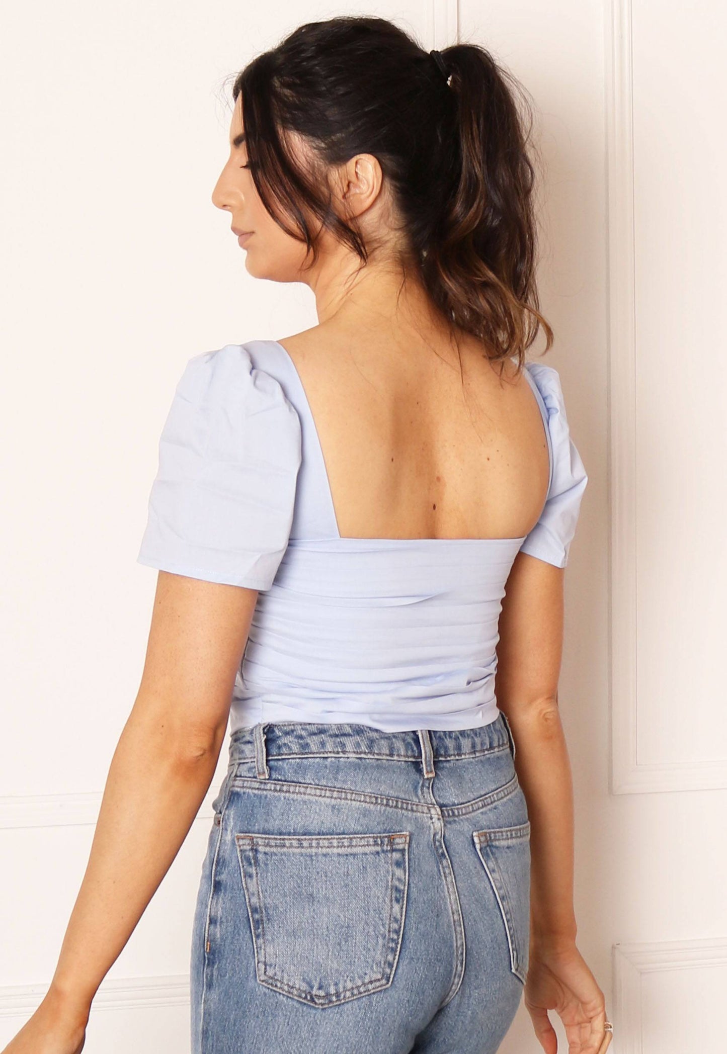 GLAMOUROUS Square Neck Layered Crop Top in Blue - One Nation Clothing
