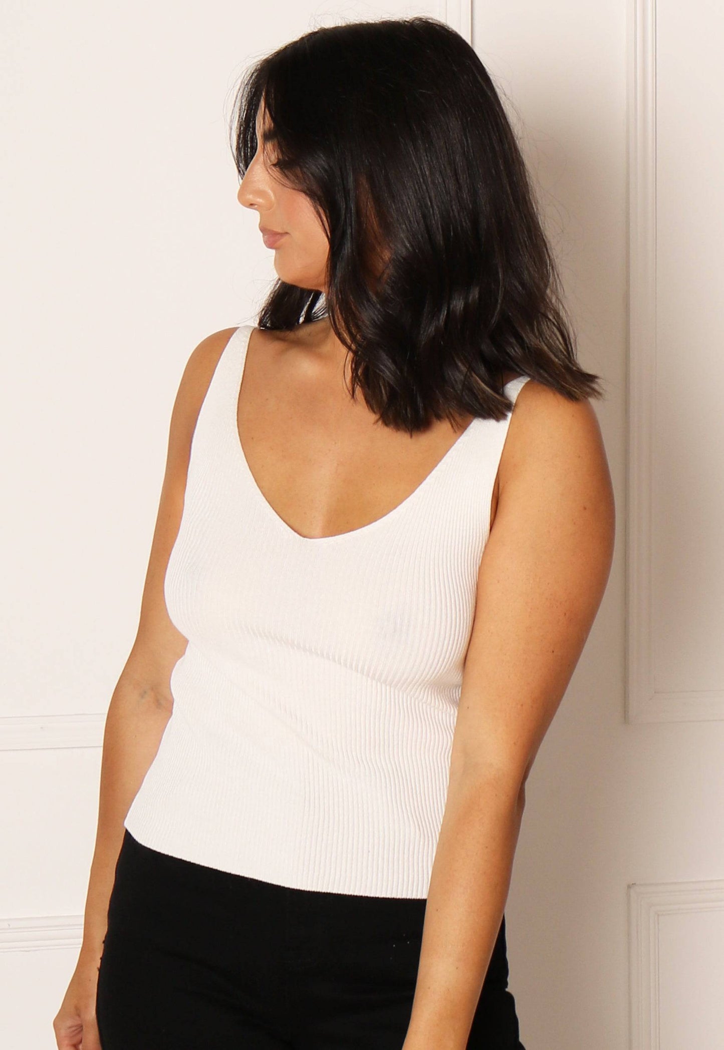 
                  
                    JDY Ribbed Knit V Neck Tank Top Vest in Soft Cream - One Nation Clothing
                  
                