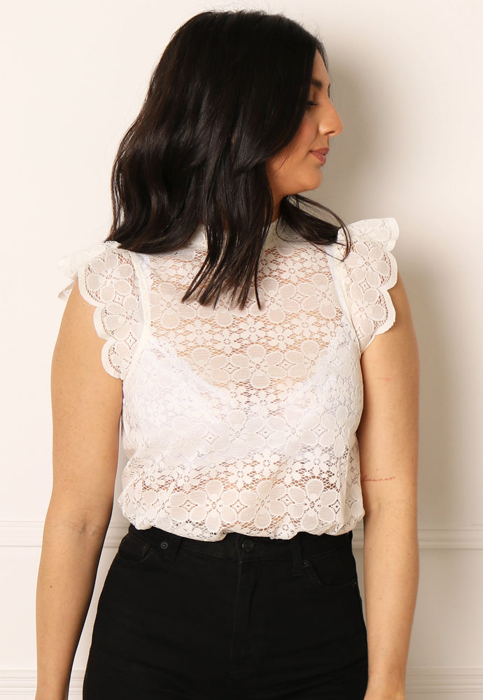 JDY Blond High Neck Lace Top in Soft Cream - One Nation Clothing