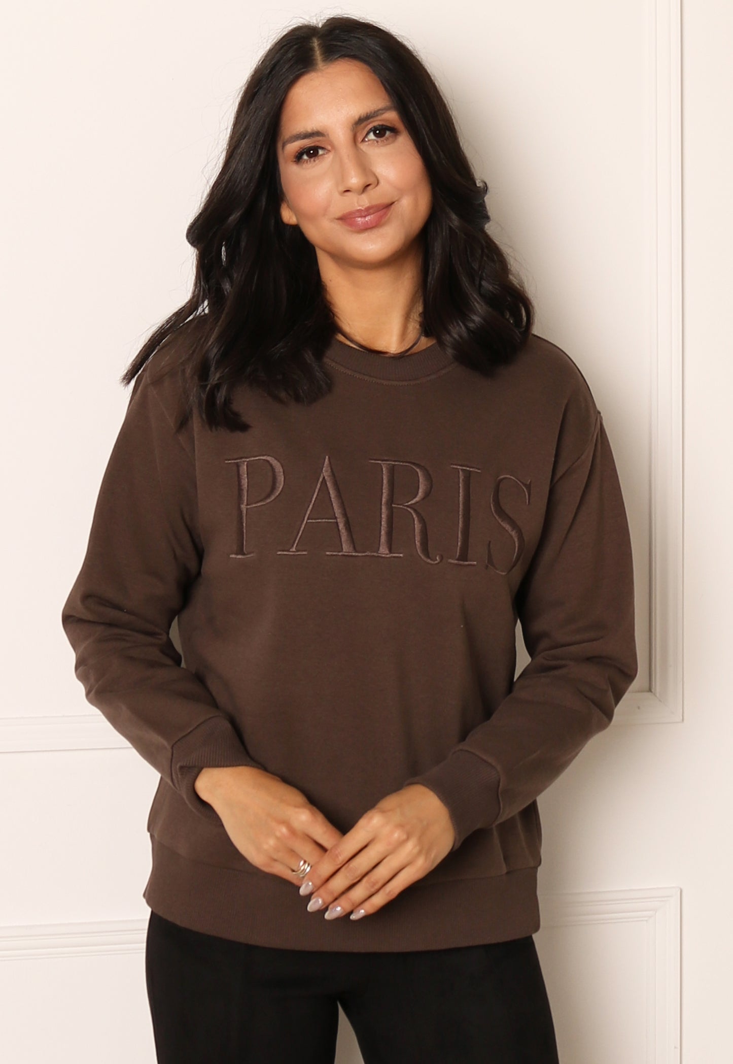 
                  
                    ONLY Paris Embroidered Slogan Sweatshirt in Chocolate Brown - One Nation Clothing
                  
                