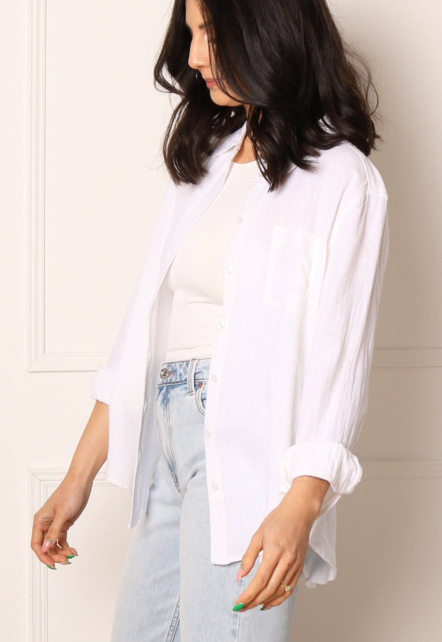 
                  
                    ONLY Oversized Linen Shirt in White - One Nation Clothing
                  
                