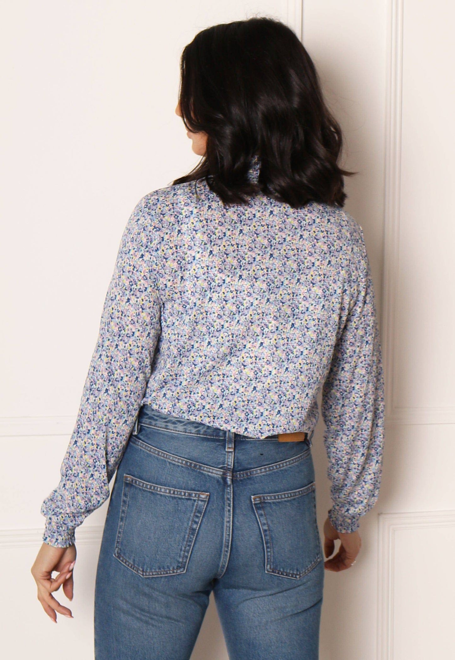 
                  
                    ONLY Pella Ditsy Floral High Neck Blouse Top in Blue Tones - One Nation Clothing
                  
                