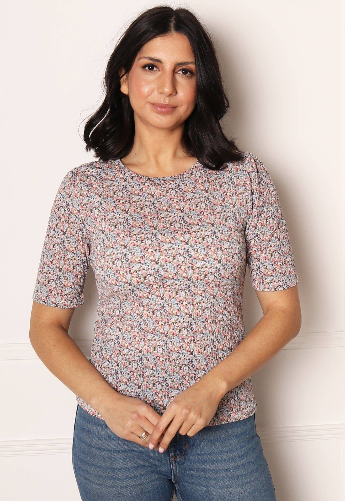ONLY Pella Ditsy Floral Short Sleeve Top in Pink Tones - One Nation Clothing