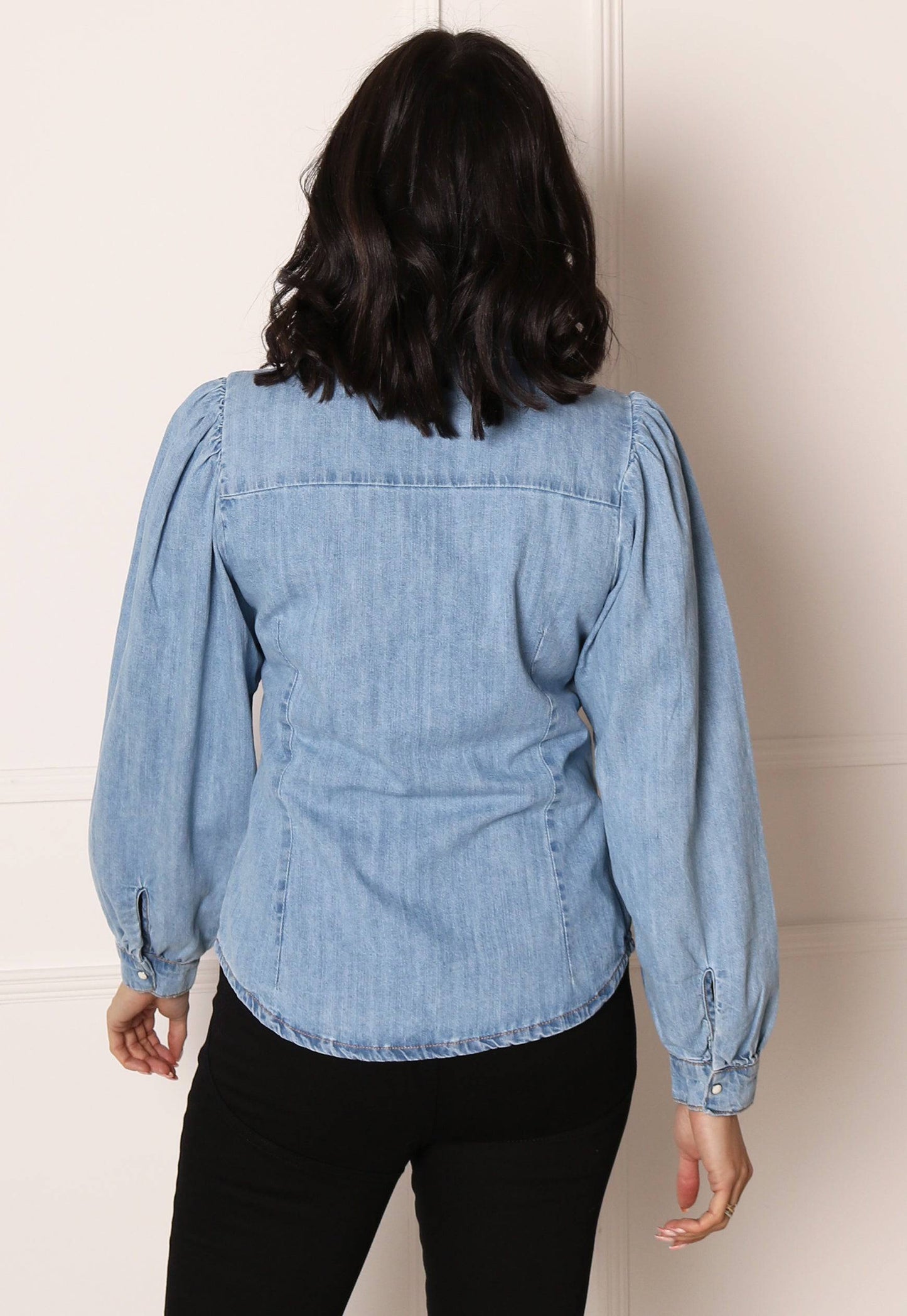 
                  
                    ONLY Rocco Denim Shirt with Puff Sleeve in Washed Blue - One Nation Clothing
                  
                
