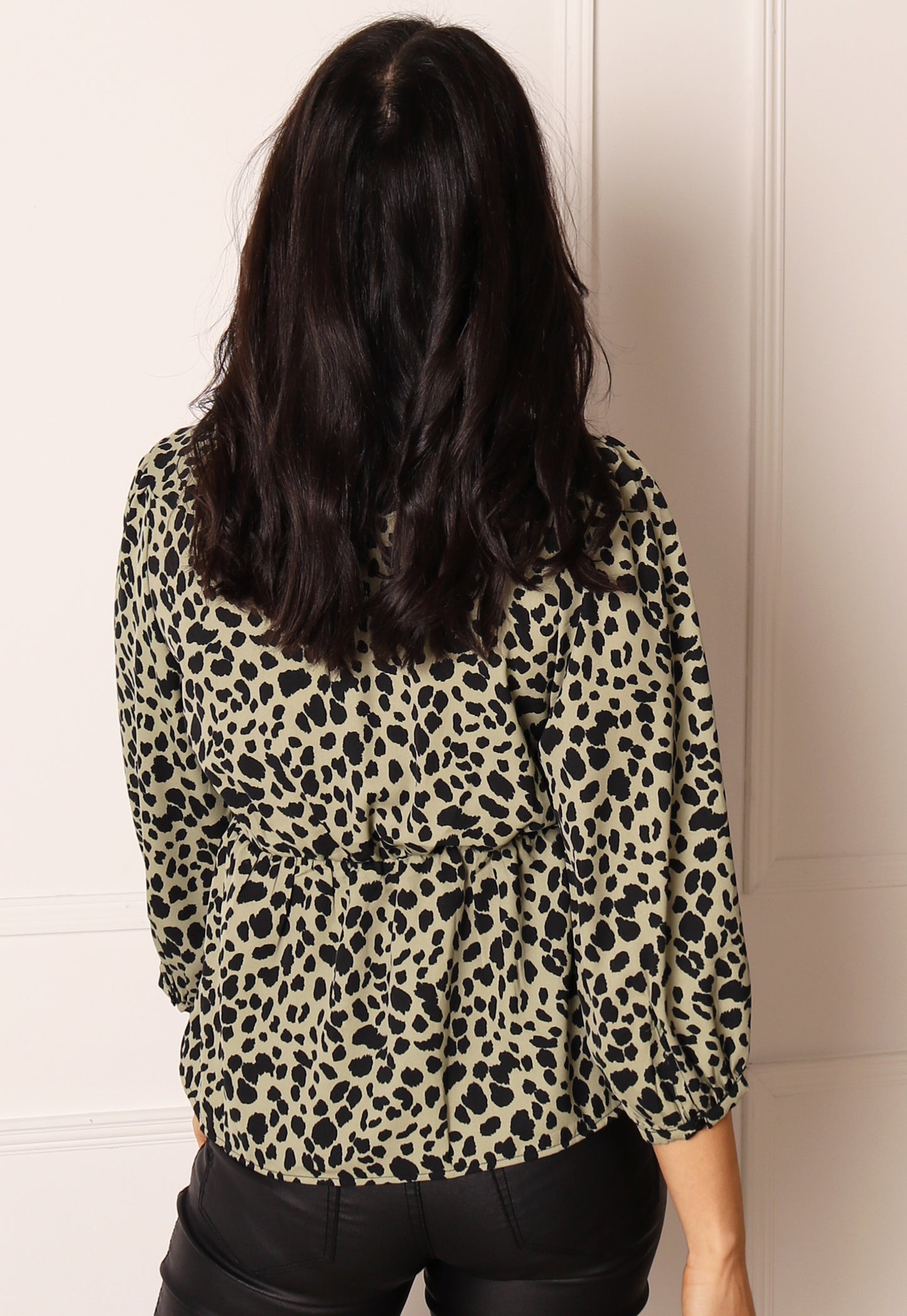 
                  
                    ONLY Sumi Leopard Print Wrap Top with Three Quarter Sleeves in Green & Black - One Nation Clothing
                  
                