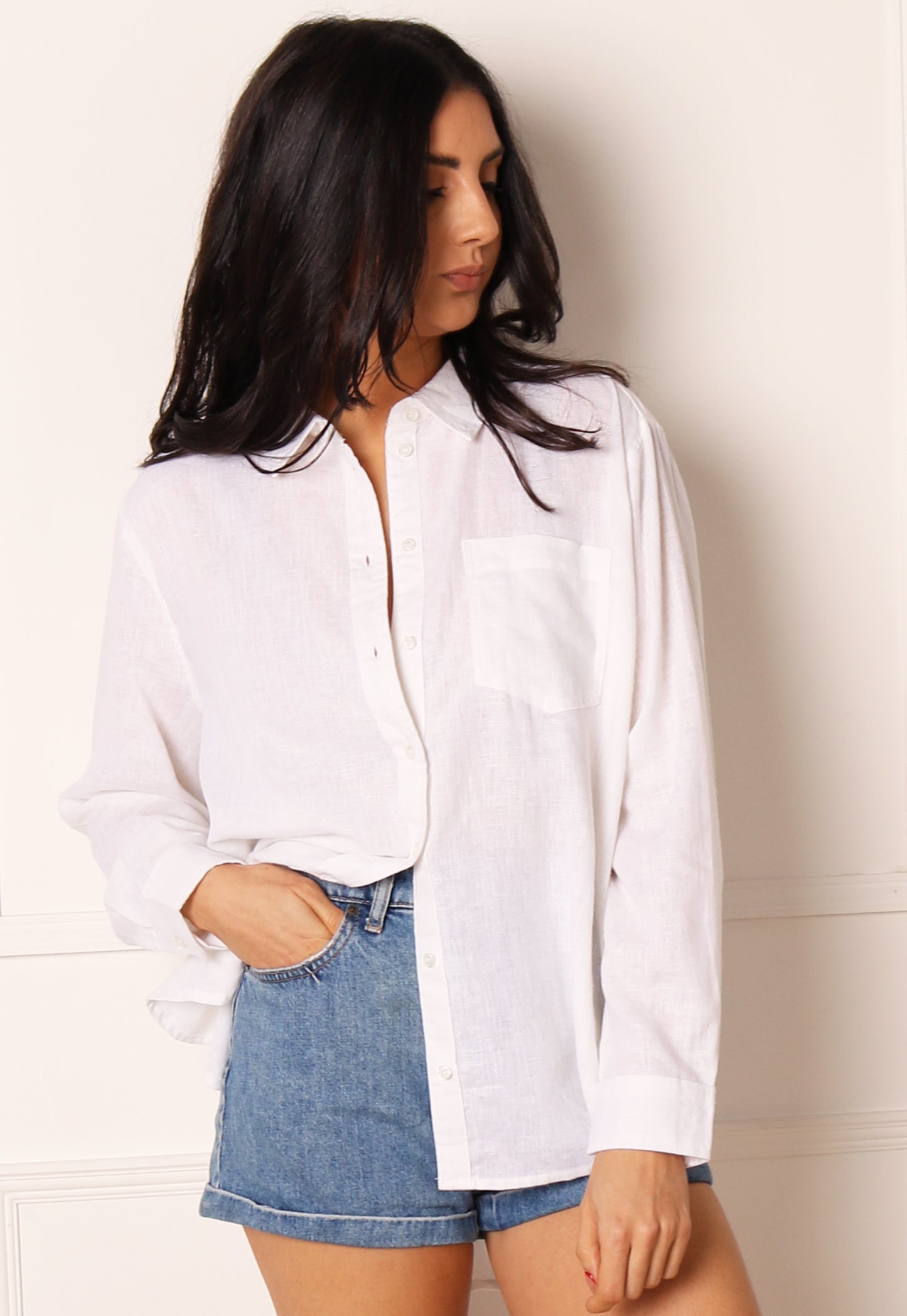 ONLY Oversized Linen Shirt in White - One Nation Clothing