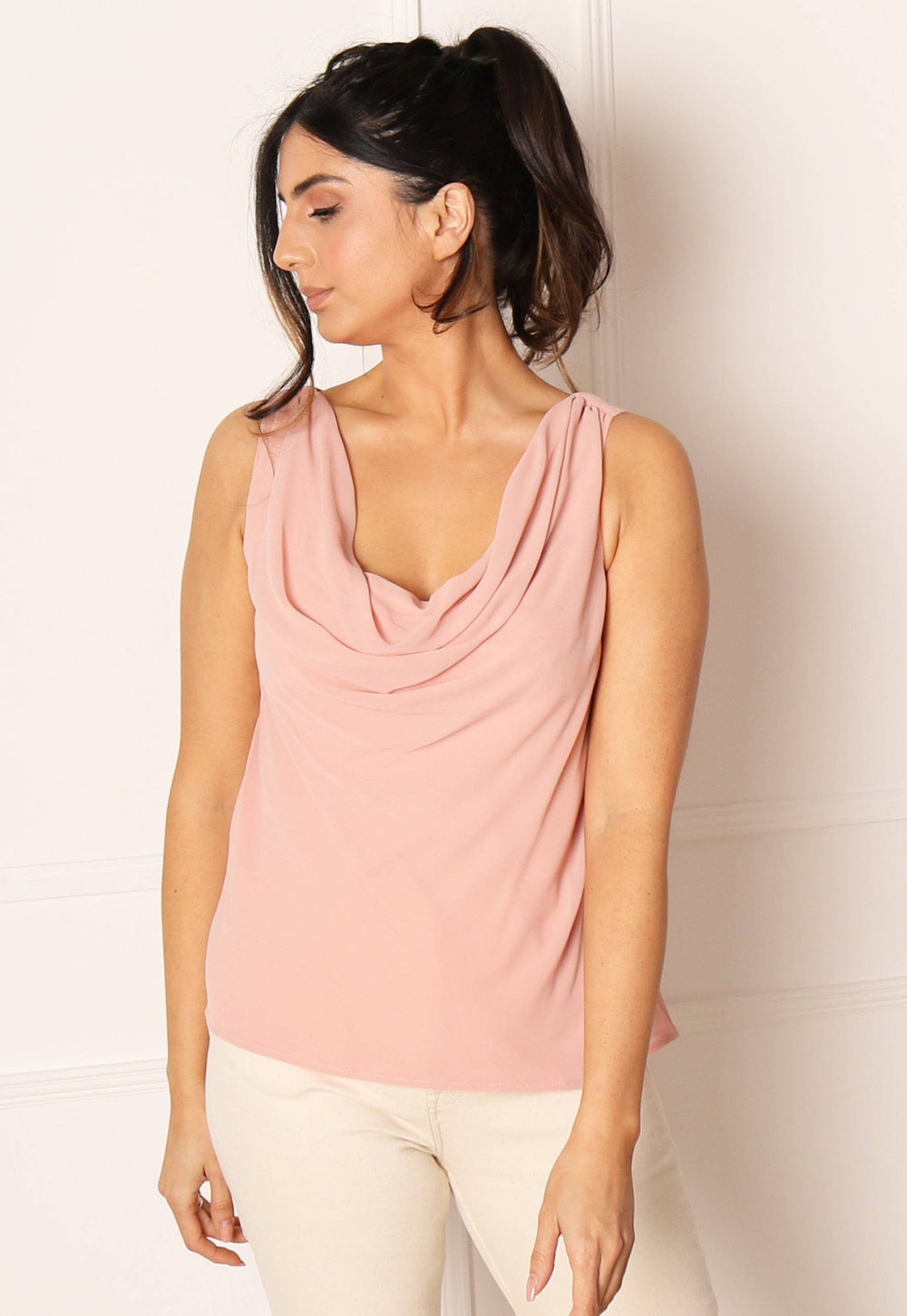 VILA Cowl Neck Top in Dusky Pink - One Nation Clothing