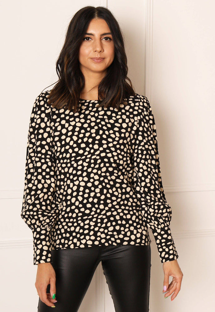 VILA Dalmatian Printed Long Sleeve Blouse Top in Black & Cream - One Nation Clothing