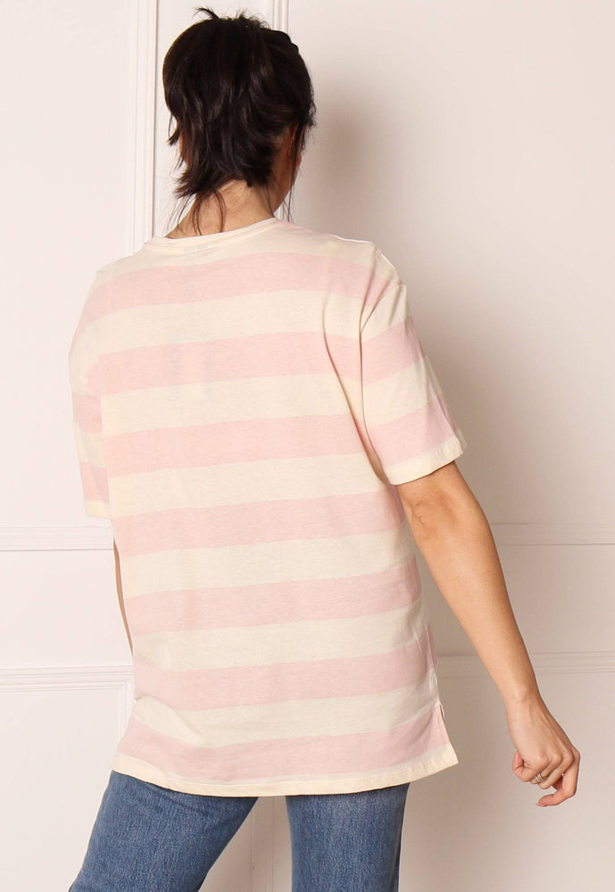 
                  
                    PIECES Wide Stripe Oversized Tee in Pink & Cream - One Nation Clothing
                  
                