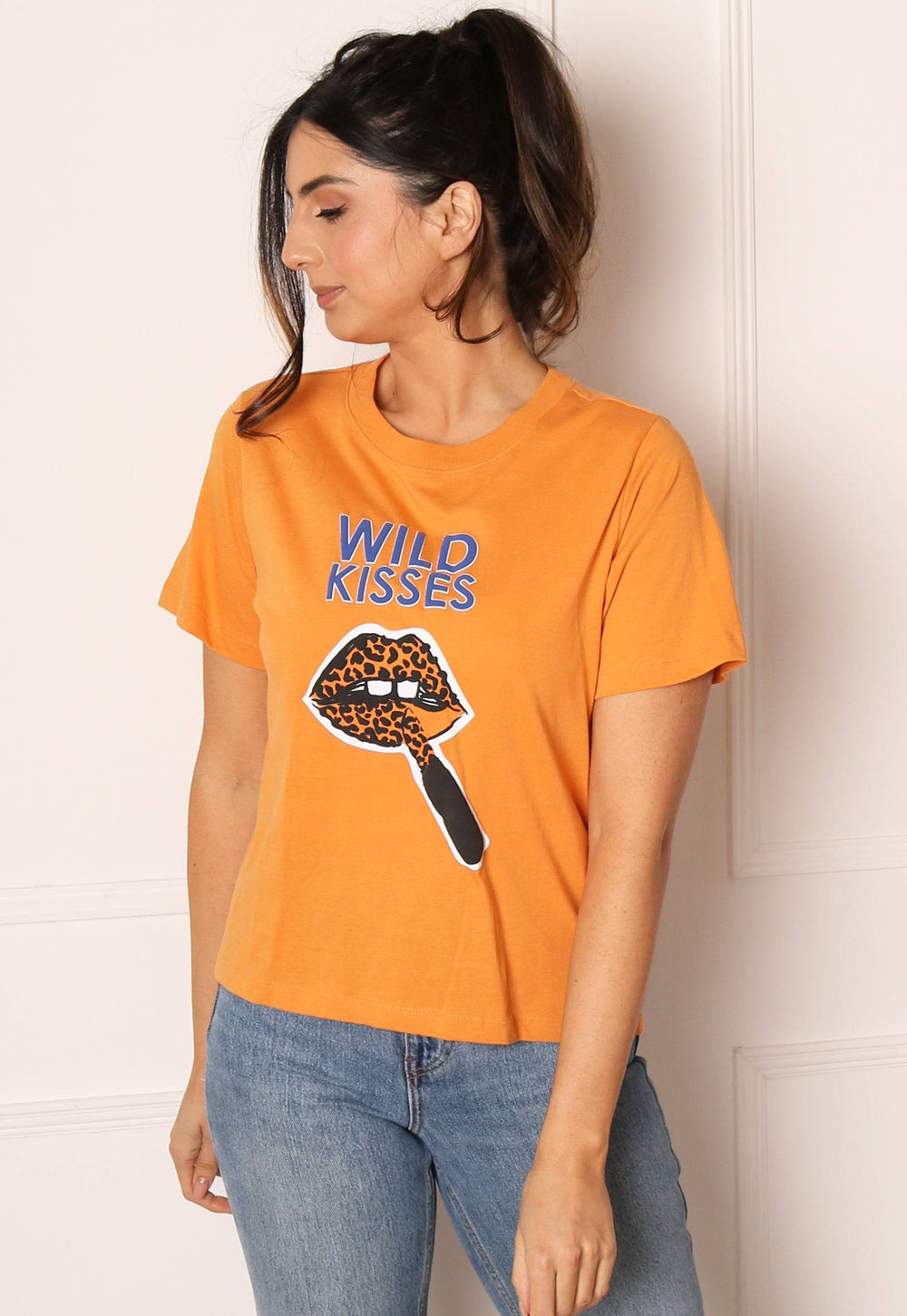 JDY Wild Kisses Graphic Tee in Orange & Black - One Nation Clothing