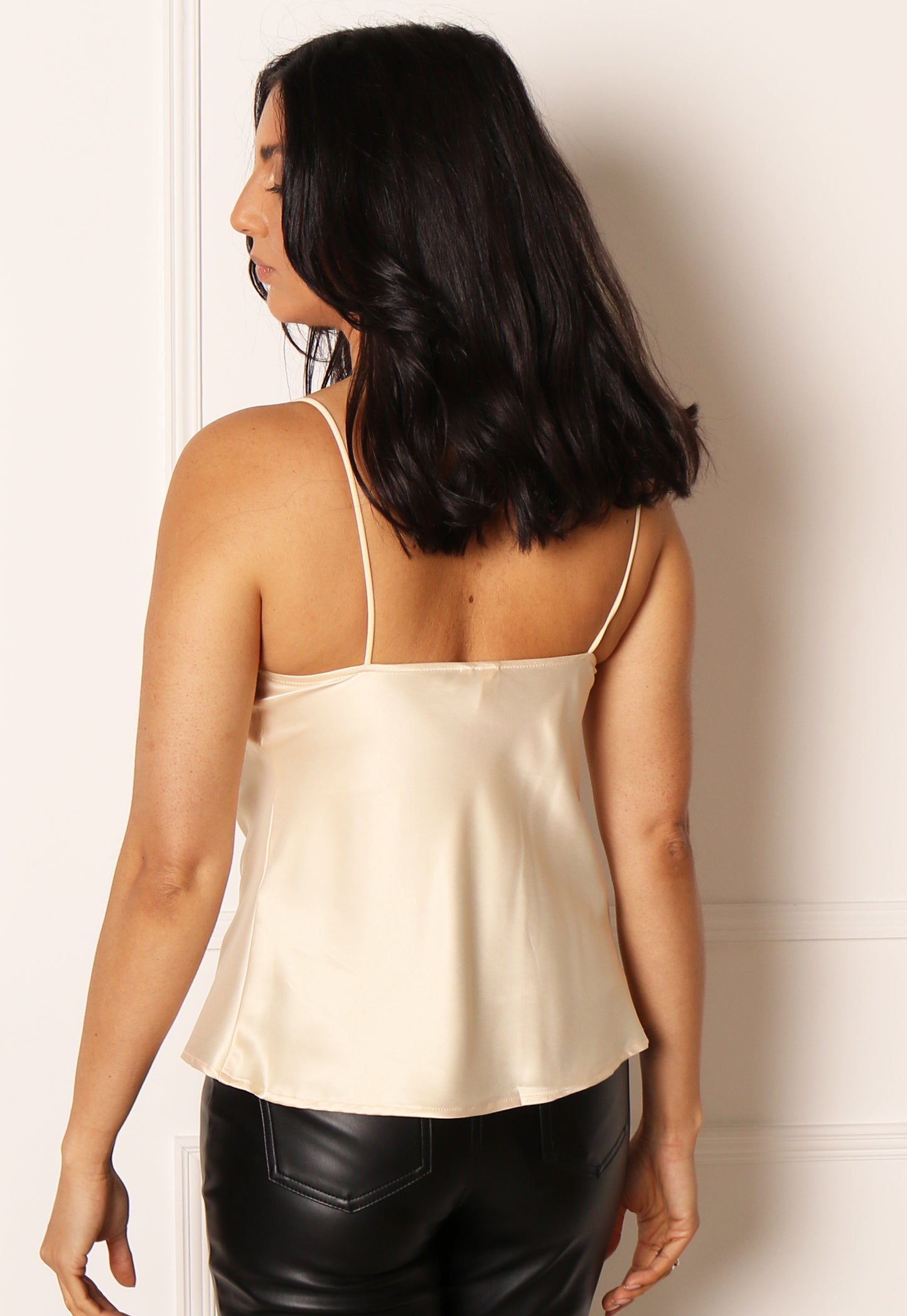 
                  
                    ONLY Strappy Cowl Neck Satin Cami Vest Top in Cream - One Nation Clothing
                  
                