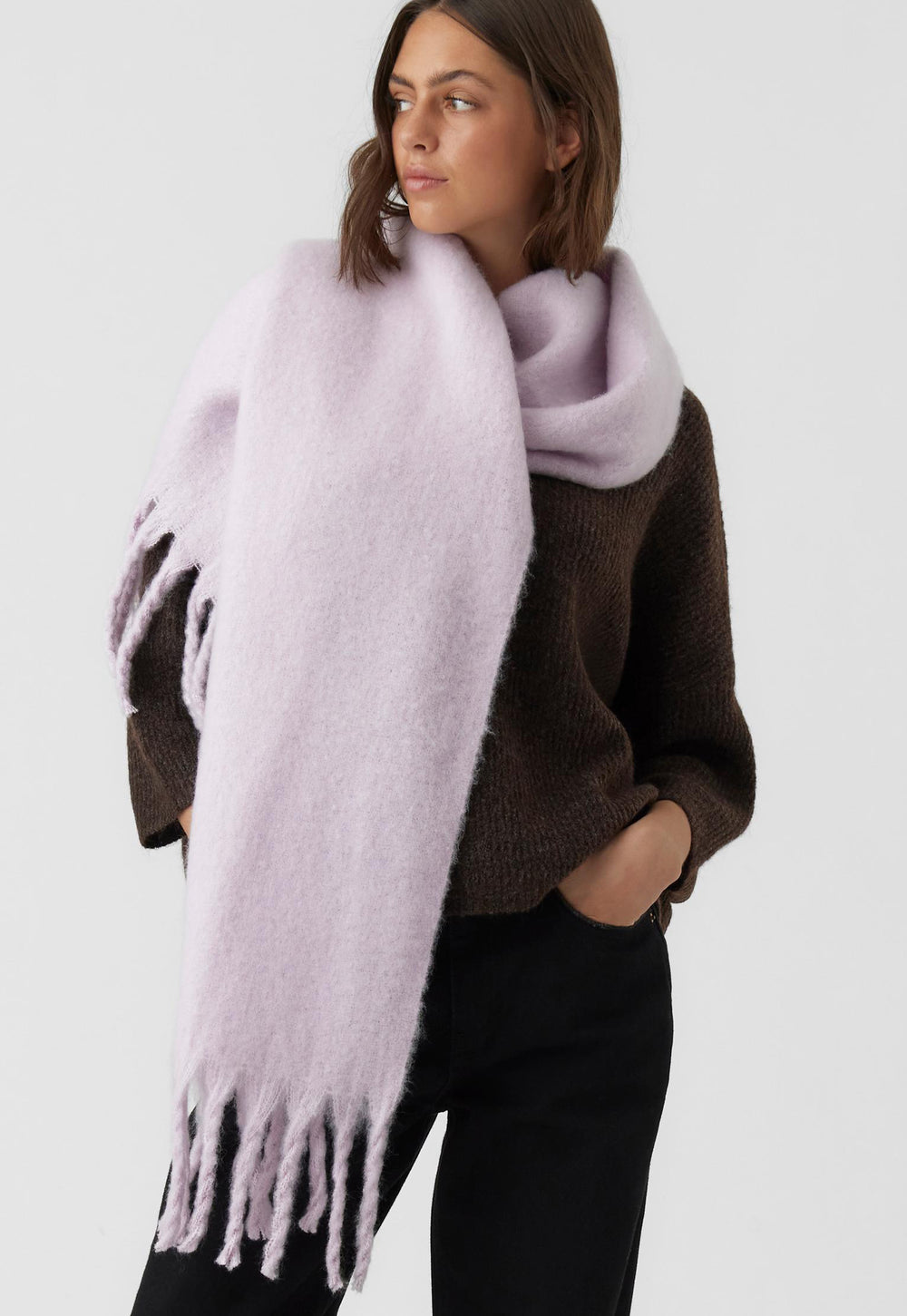 VERO MODA Brushed Scarf with Tassels in Lilac | One Nation VERO Brushed with Tassels in Lilac