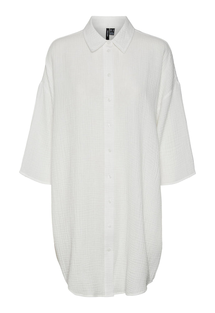 VERO MODA Natali Oversized Cotton Cheesecloth Beach Shirt Dress in White - One Nation Clothing