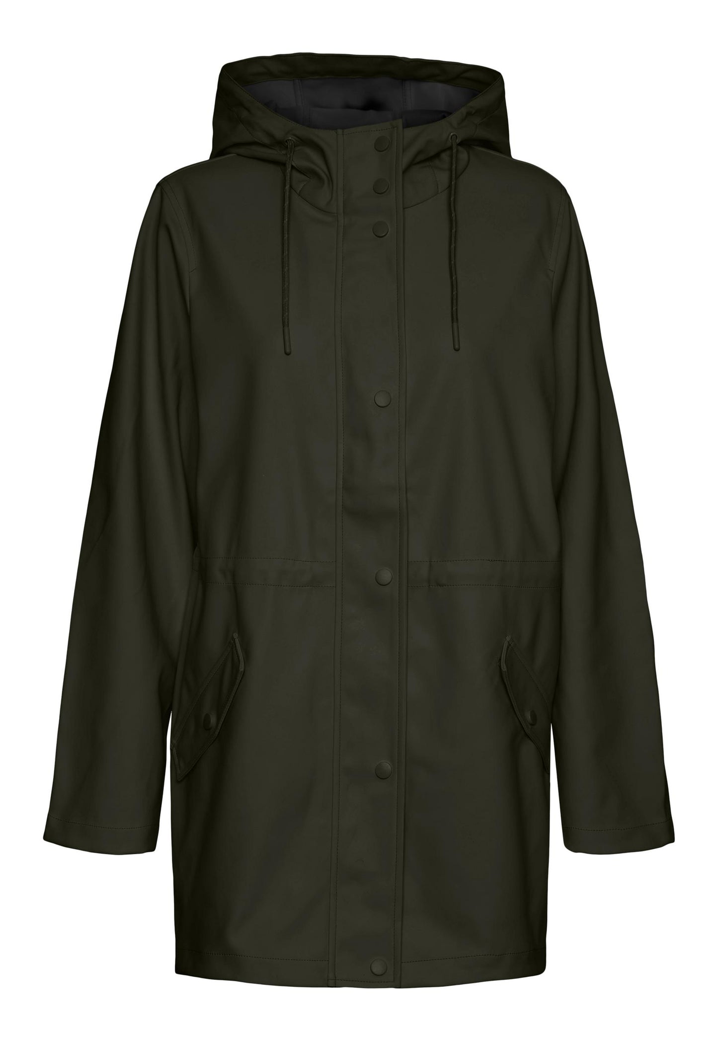 
                  
                    VERO MODA Lou Rubberised Matte Hooded Raincoat Mac in Khaki - One Nation Clothing
                  
                