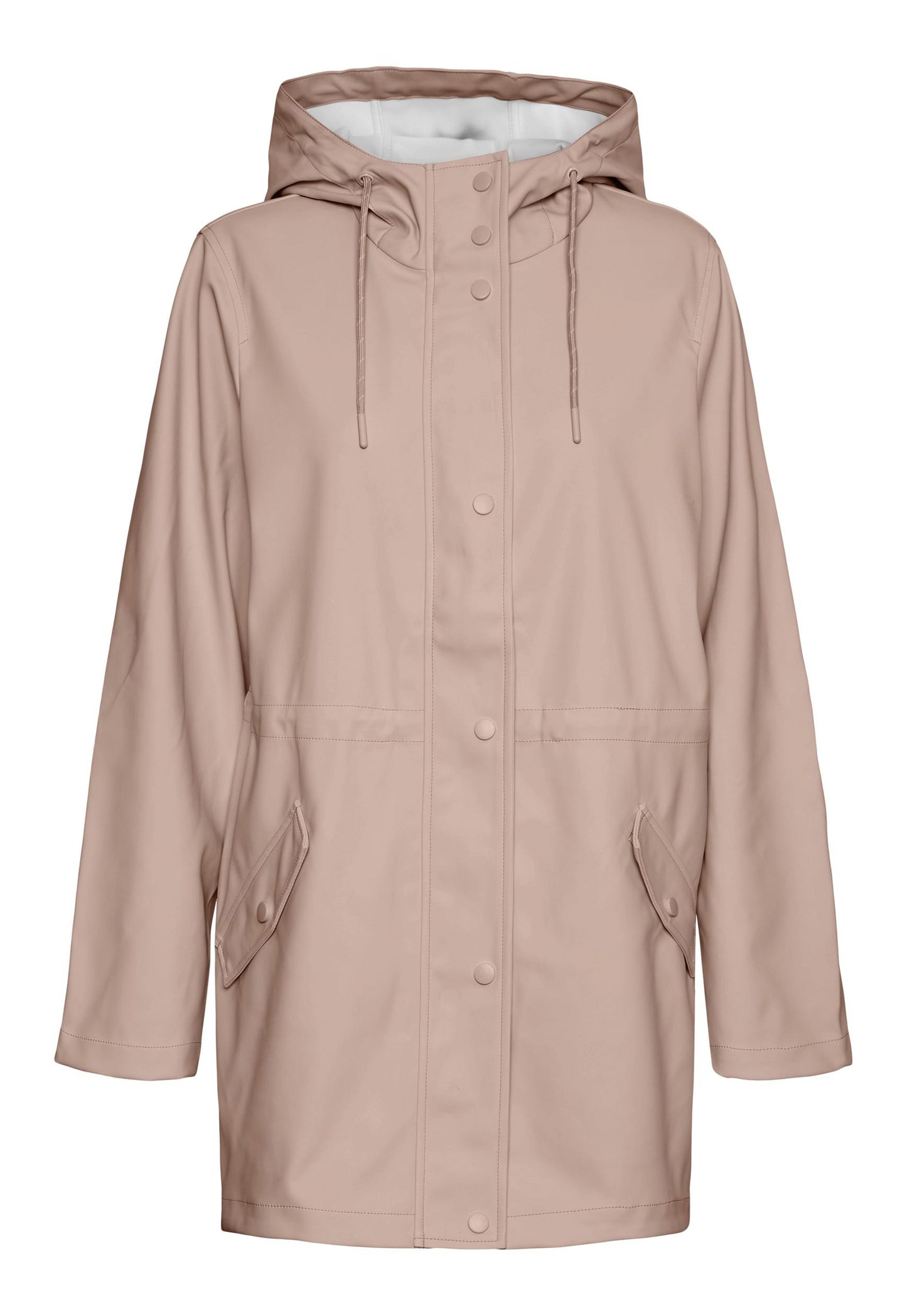 VERO MODA Lou Matte Raincoat Mac in Dusky Pink | One Nation Clothing VERO MODA Pink Matte Hooded Waterproof Raincoat Anorak Mac Jacket