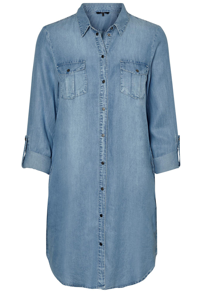 
                  
                    VERO MODA Silla Tencel Denim Button Mini Shirt Dress with Three Quarter Sleeves in Blue - One Nation Clothing
                  
                