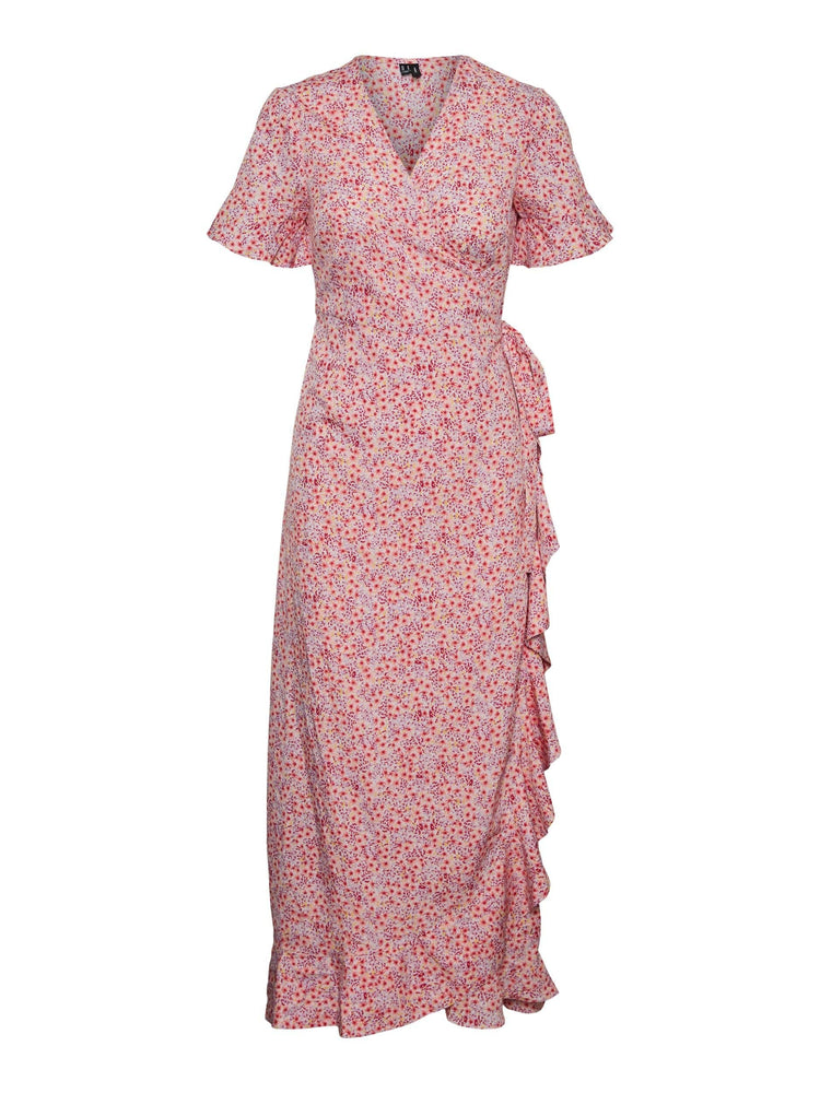 
                  
                    VERO MODA Henna Ditsy Floral Print Maxi Frill Wrap Dress in Pink - One Nation Clothing
                  
                