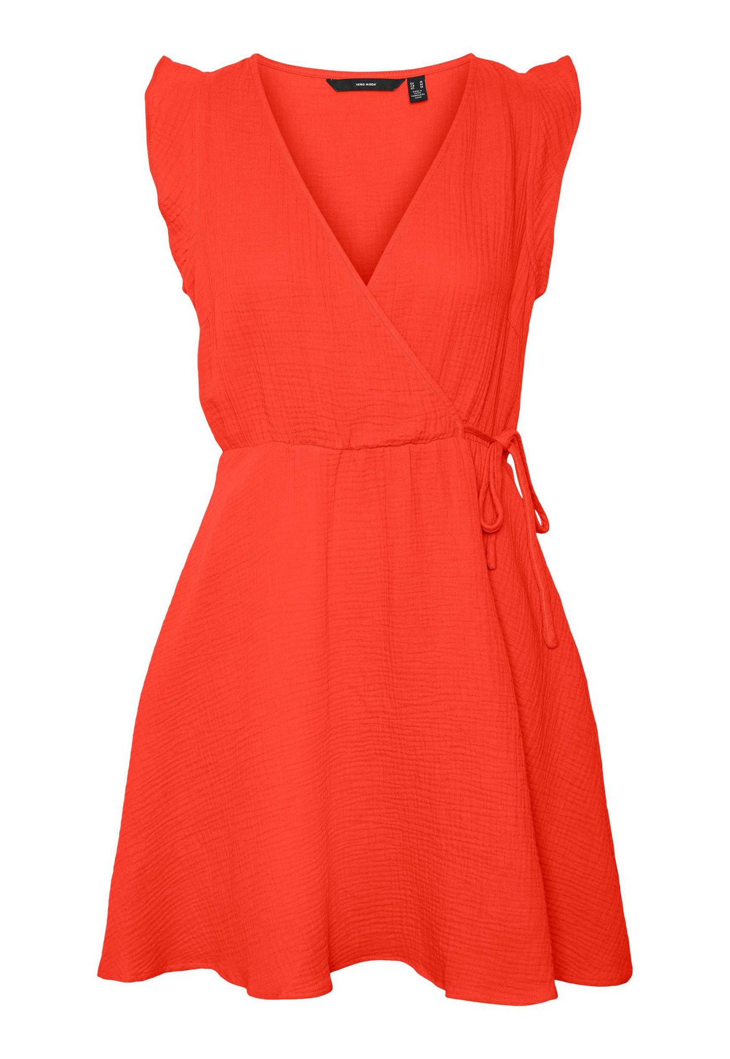 
                  
                    VERO MODA Natali Cheesecloth Cotton Short Sleeve Mini Wrap Summer Dress in Orange - One Nation Clothing
                  
                
