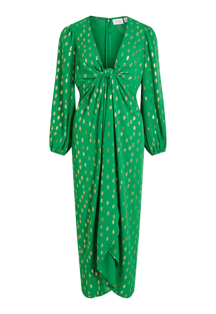 
                  
                    VILA Luca Kimono Knot Front Mid Dress in Green & Gold - One Nation Clothing
                  
                