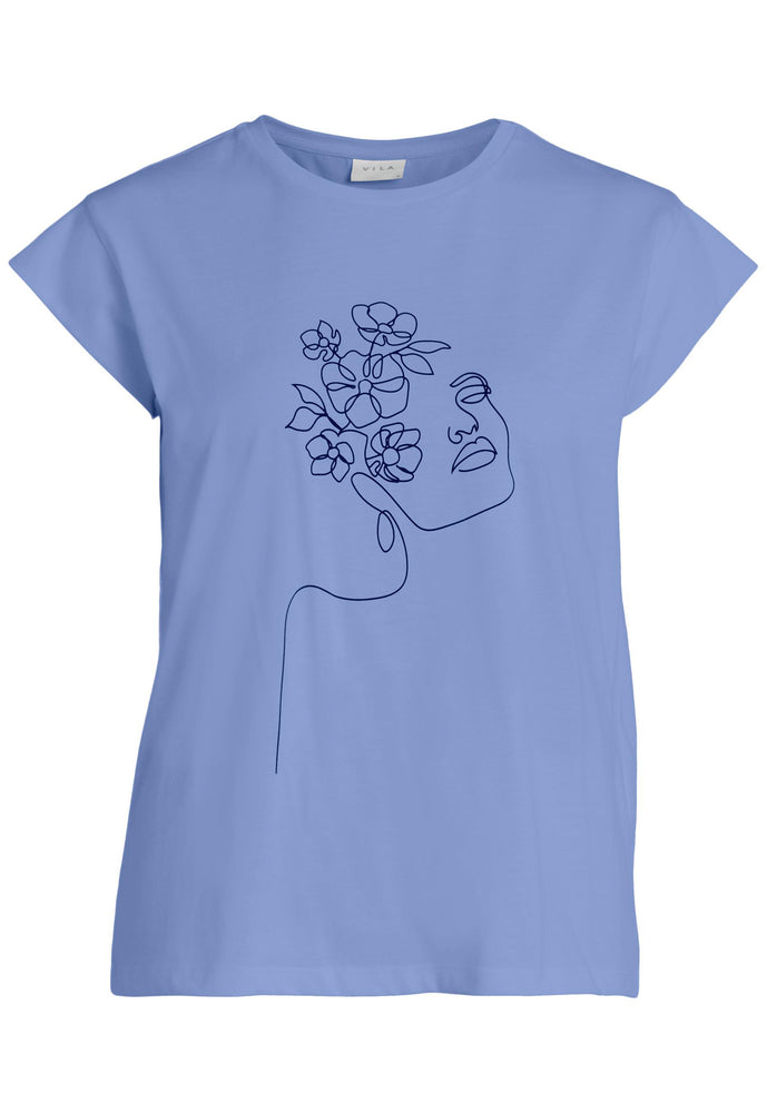 
                  
                    VILA Abstract One Line Woman's Face Drawing T-shirt in Light Blue - One Nation Clothing
                  
                