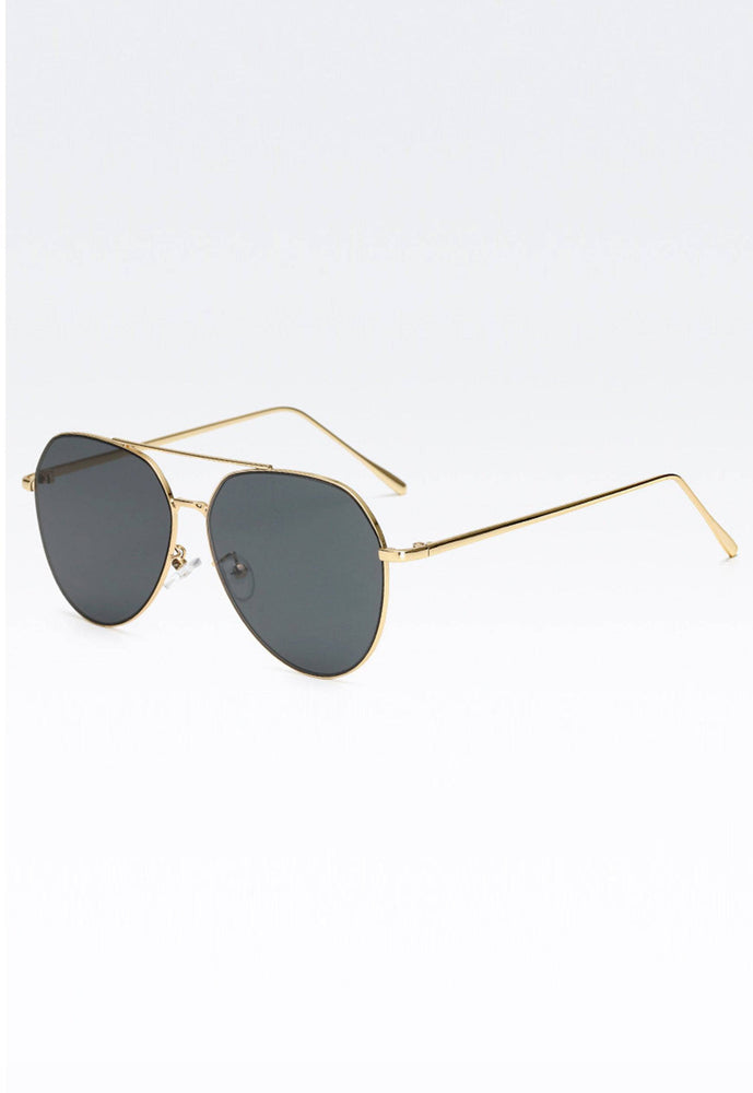 Lara Metal Rimless Mirrored Lens Oversized Aviator Sunglasses in Black Lens with Gold Frame - One Nation Clothing
