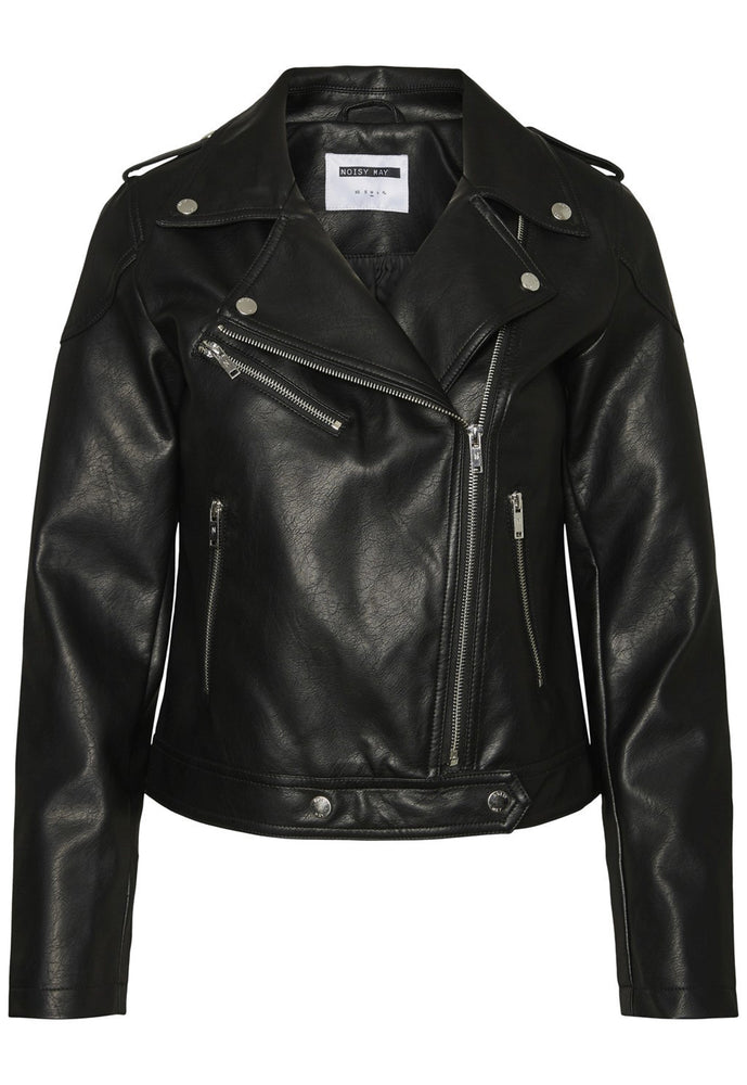 
                  
                    NOISY MAY Rollo Classic Faux Leather Biker Jacket in Black - One Nation Clothing
                  
                