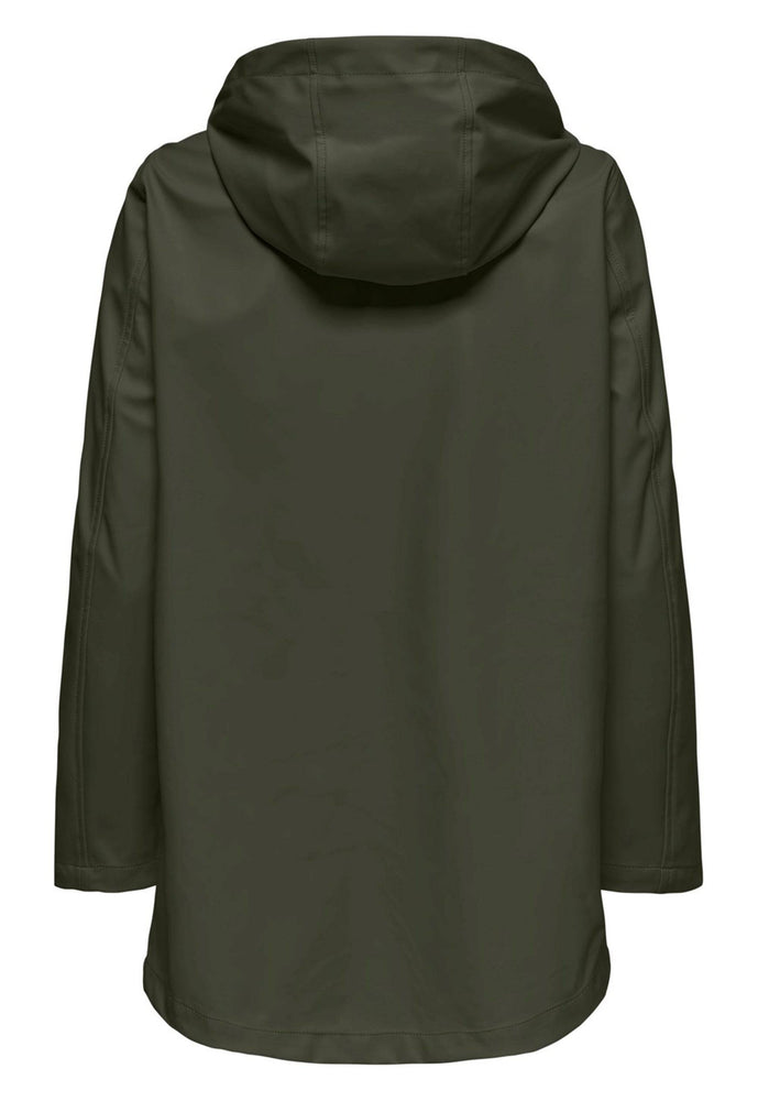 
                  
                    ONLY Ellen Rubberised Matte Hooded Raincoat Mac in Khaki Green - One Nation Clothing
                  
                
